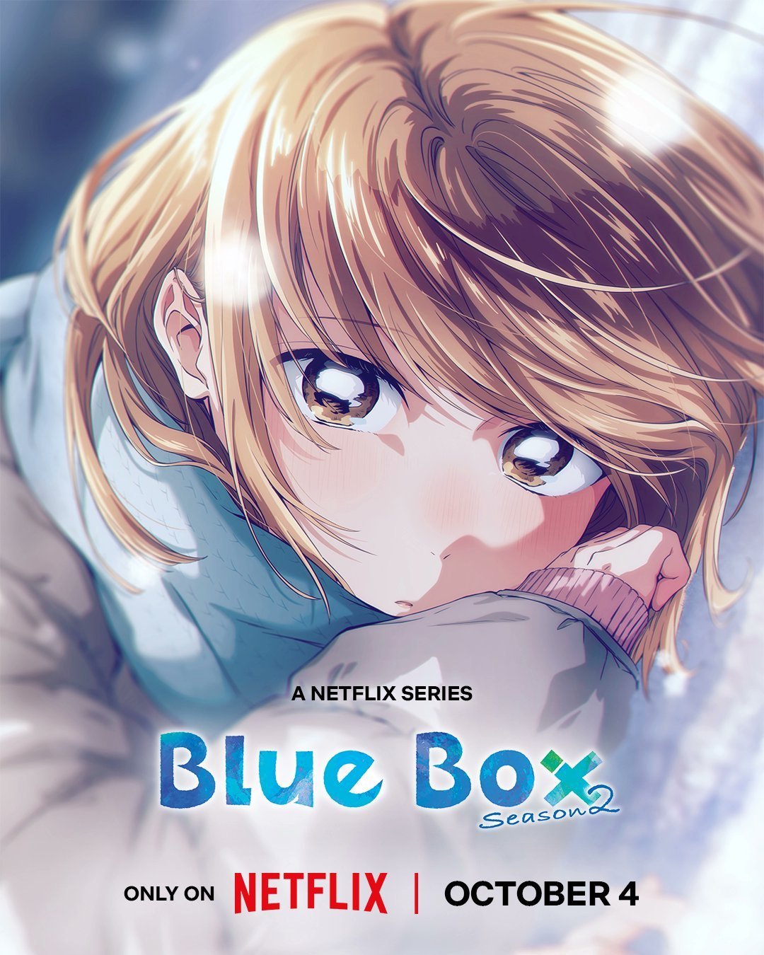 Blue Box 2. sezon Netflix resmi ana görseli Chinatsu kışlık bereyle
